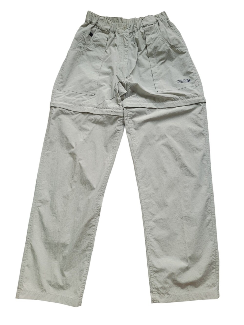 Vintage Convertible Nylon Track Pants Elastic Waist Hiking Light Gray Green M